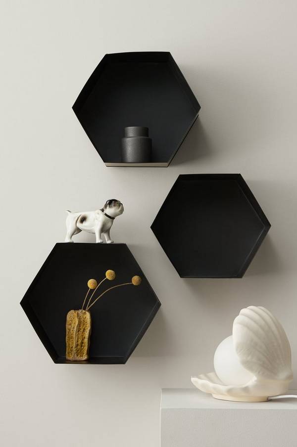 Bilde av Vegghylle Hexagon, 3-pk - Svart
