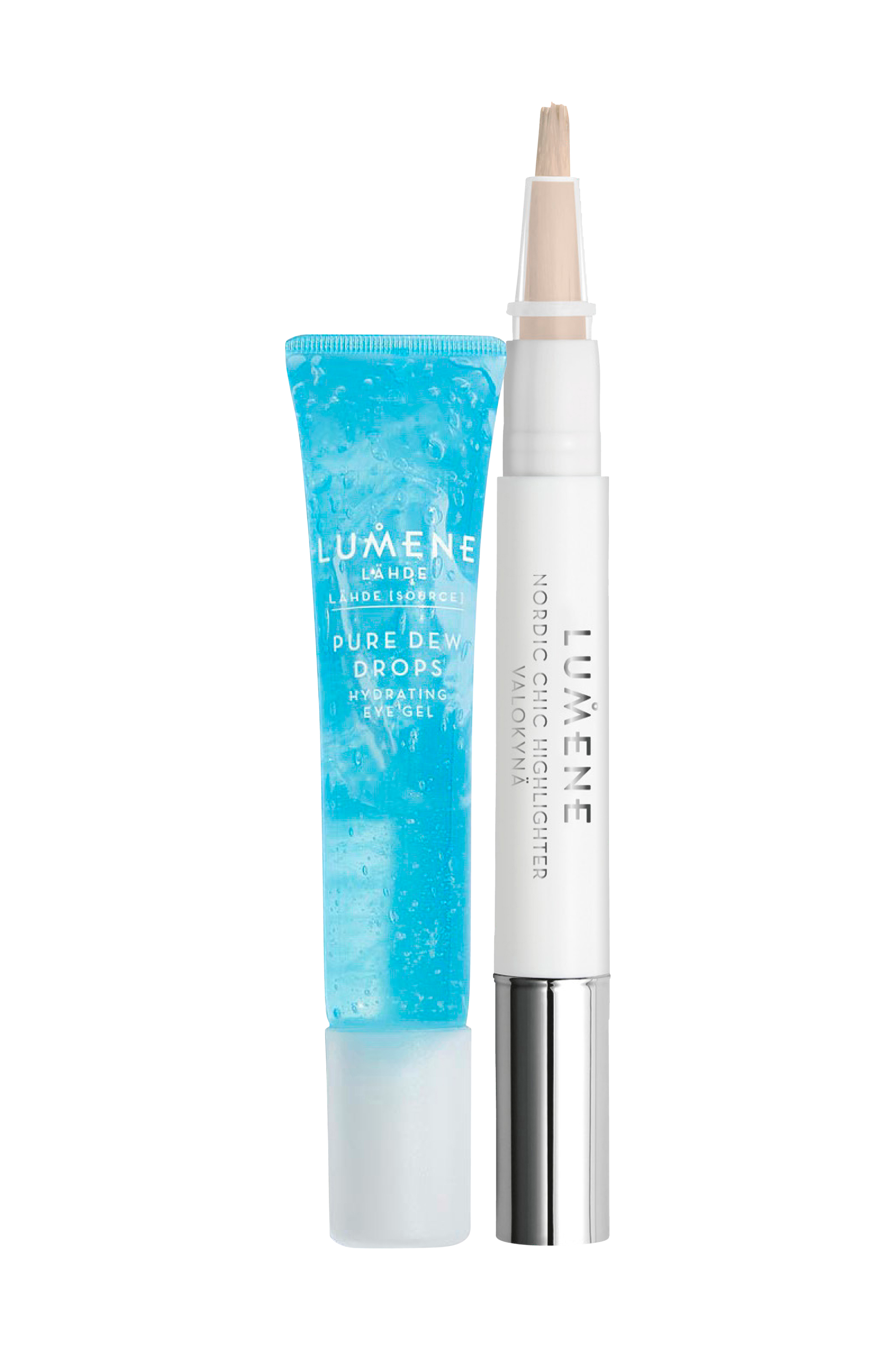 Lumene Pure Dew Drops Hydrating Eye Gel 15ml & Nordic Chic Highlighter 1,8ml Vit Gåvor do