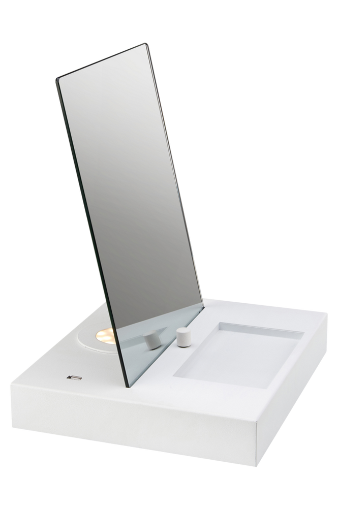 REFLECT Bordslampa USB Spegel/Vit
