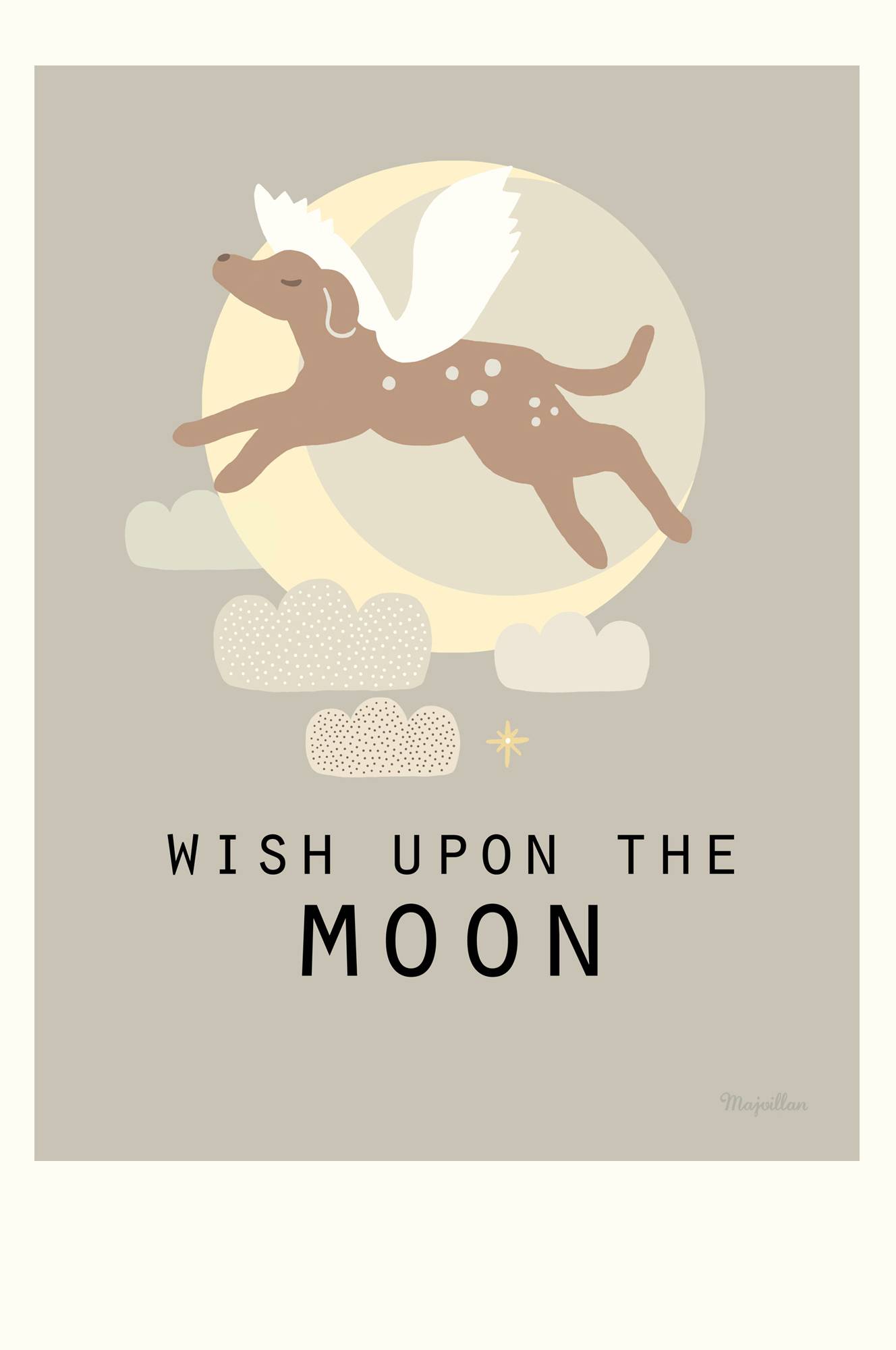 Majvillan - Poster Wish upon the moon 30x40 cm - Grå - 30X40