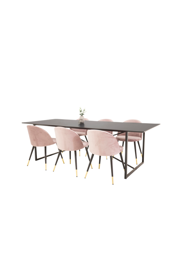 Bilde av Spisegruppe Pinner bord og 6 stk Valletta stoler - Svart/rosa

