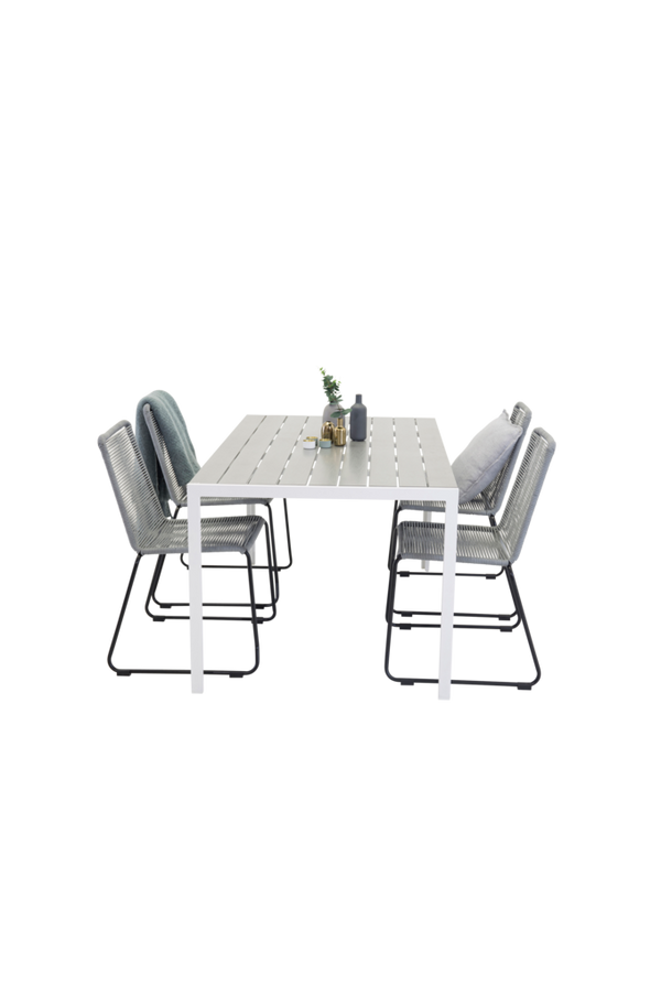 Bilde av Spisegruppe Break/Lindos, 4 stoler - Hvit / grå
