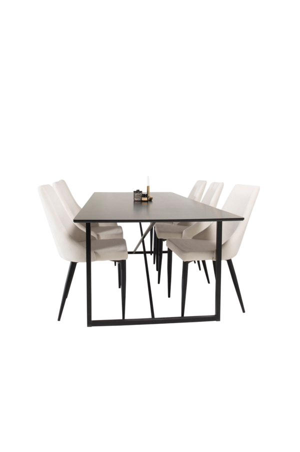 Bilde av Spisegruppe Pinner bord og 6 stk Leone stoler - Svart beige
