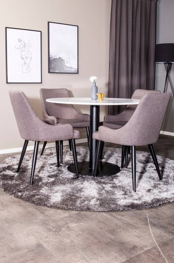 Bilde av Spisegruppe - Espolla bord og 4 Plaza stoler - Vit grå
