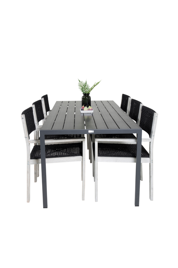 Bilde av Spisebord Bliss og 6 Ariel spisestoler - Hvit/svart
