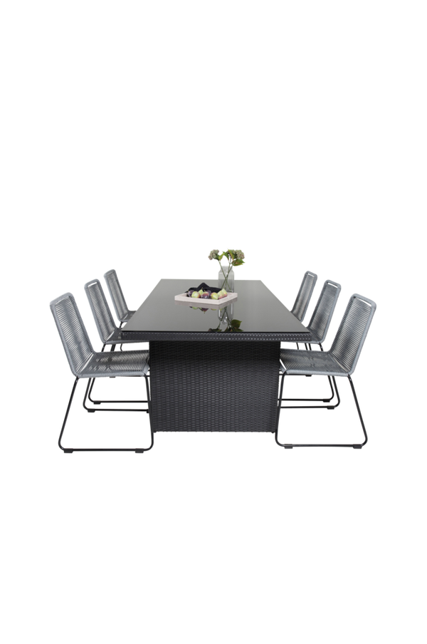 Bilde av Spisebord Prim og 6 Levis spisestoler - Grå/svart
