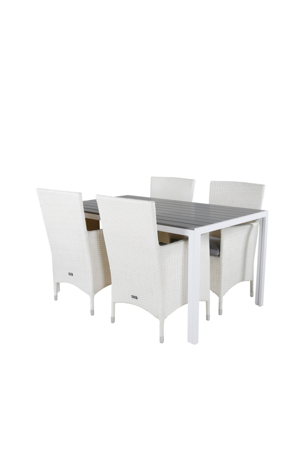 Bilde av Spisebord Bliss og 4 Meja spisestoler - Vit/ grå
