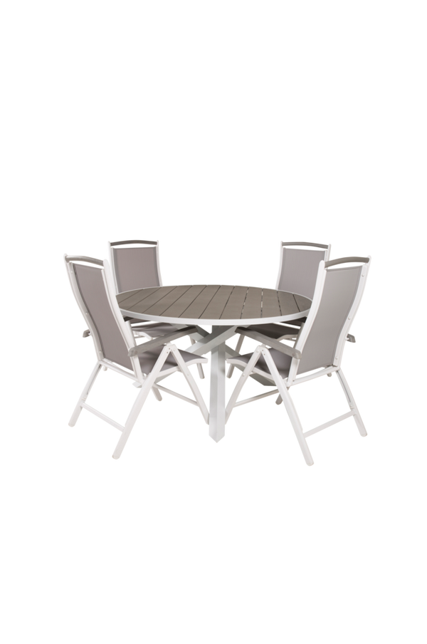 Bilde av Spisebord Pascal og 4 Athena spisestoler - Hvit/natur/grå
