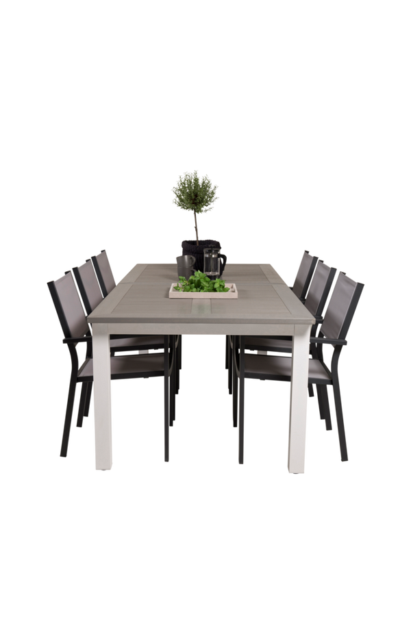 Bilde av Spisebord Athena og 6 Cassie spisestoler - Svart/svart/grå
