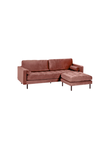 Soffa  - Soffa 3-sits rosa sammet med puff Debra 222 cm