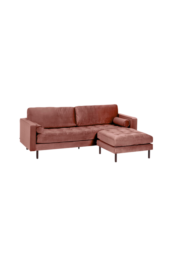 Bilde av Sofa 3-seter rosa fløyel med puff Debra 222 cm - 30151
