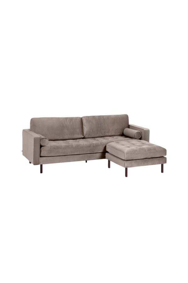 Bilde av Sofa 3-seter rosa fløyel med puff Debra 222 cm - 1
