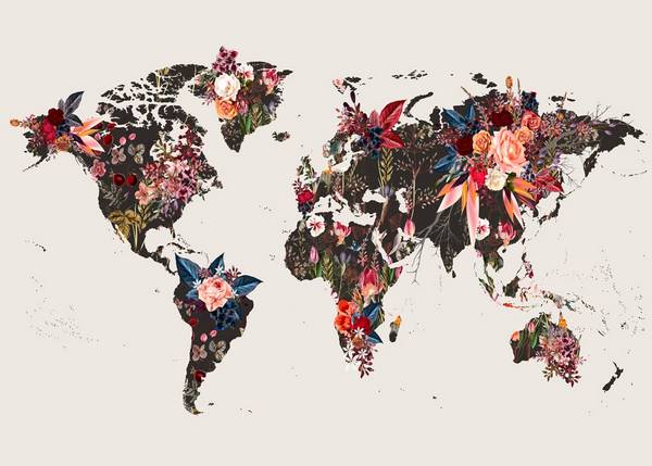 Bilde av Poster Worldmap flowers - 1
