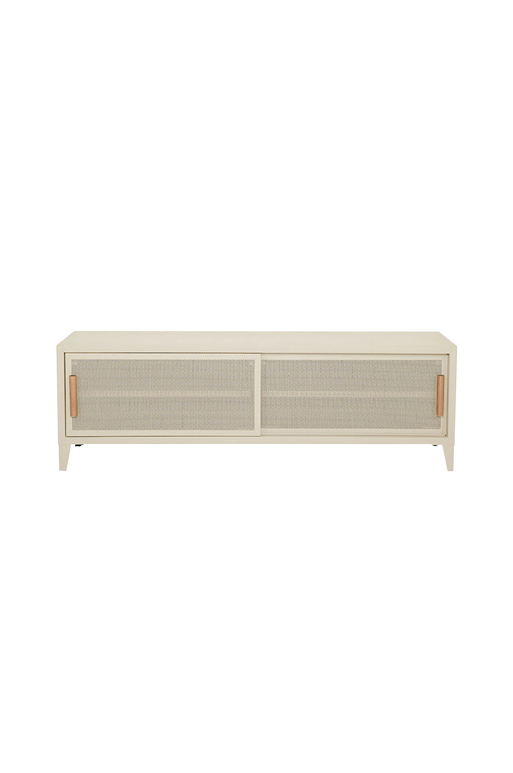Tolix - Tv-bänk TV Hi-Fi Perforated B2 Low 120 Painted with PEFC Oak Handles - Beige