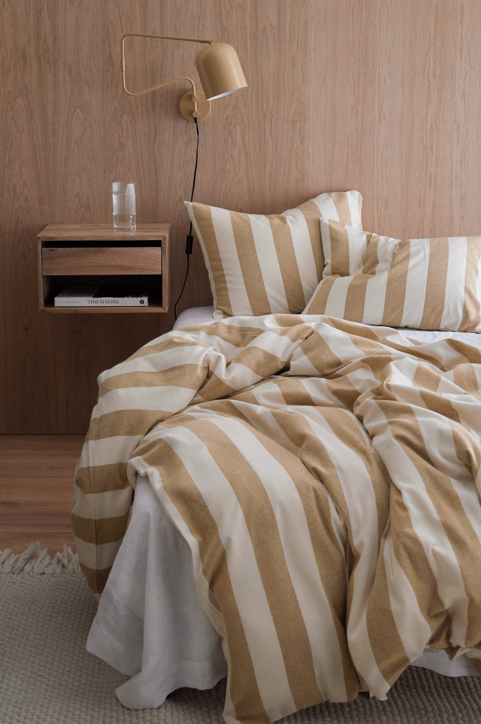 Ellos - Påslakanset Valerie Block Stripe i bomullsflanell, 2 delar - Brun - 150X200