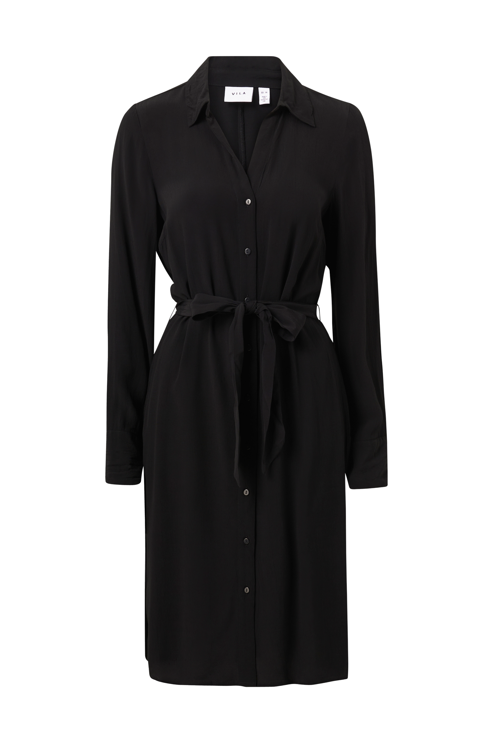 Vila - Skjortklänning viFini L/S Midi Shirt Dress - Svart - 34
