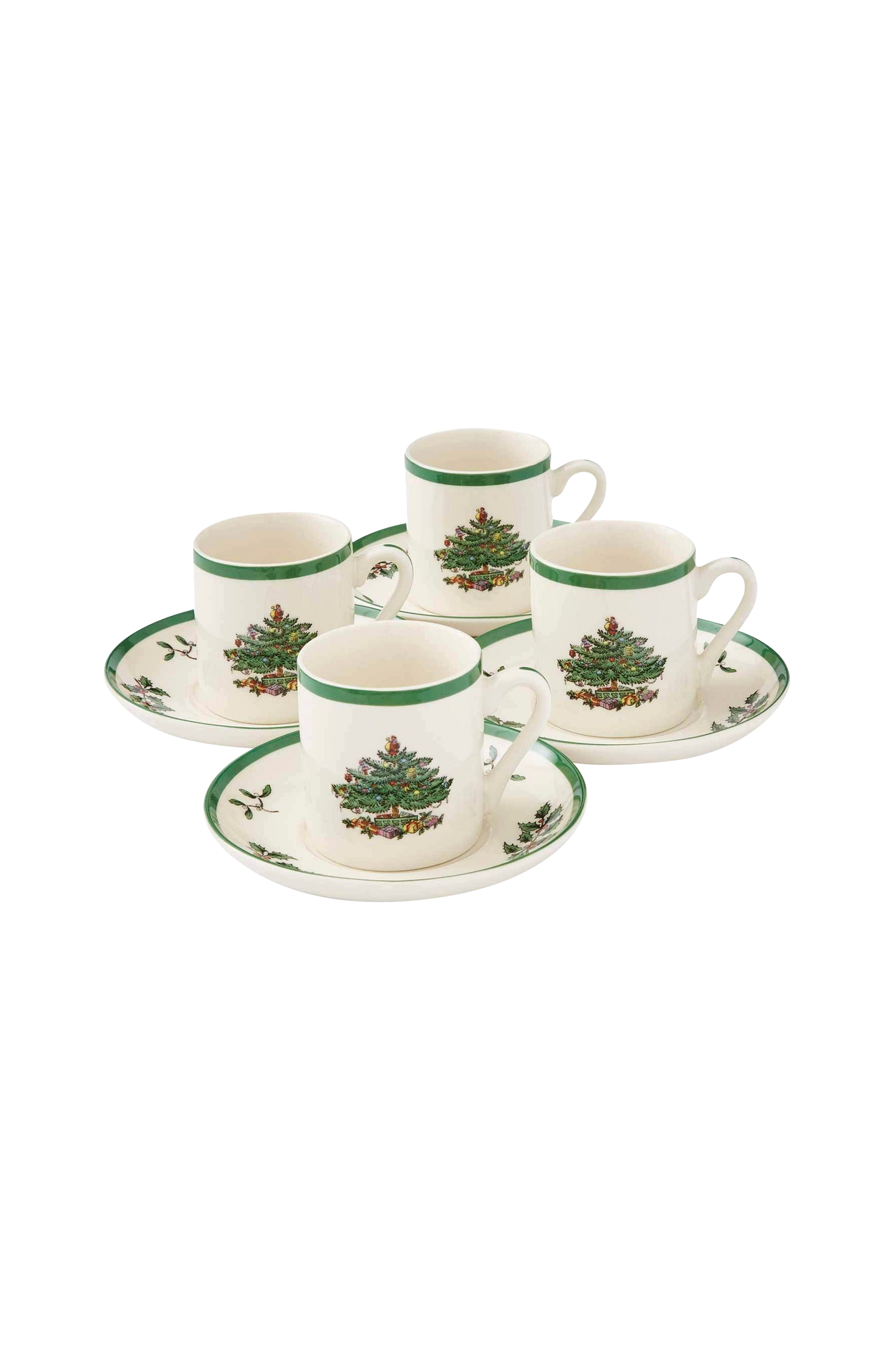 Spode - Set med 4 espressokoppar med fat Christmas Tree - Vit