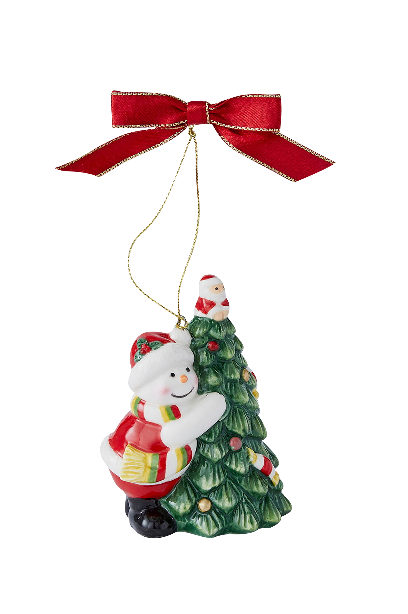 Spode - Julgransdekoration Tree Hugging Snowman Christmas Tree höjd 9 cm - Vit