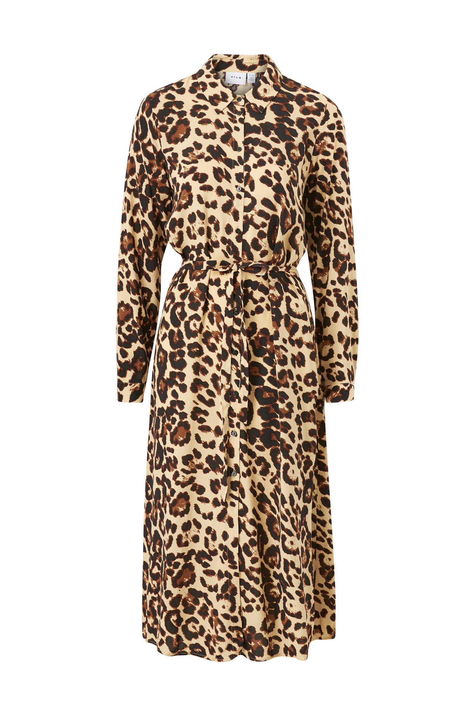 Vila - Skjortklänning viPaya L/S Midi Shirt Dress - Brun - 36