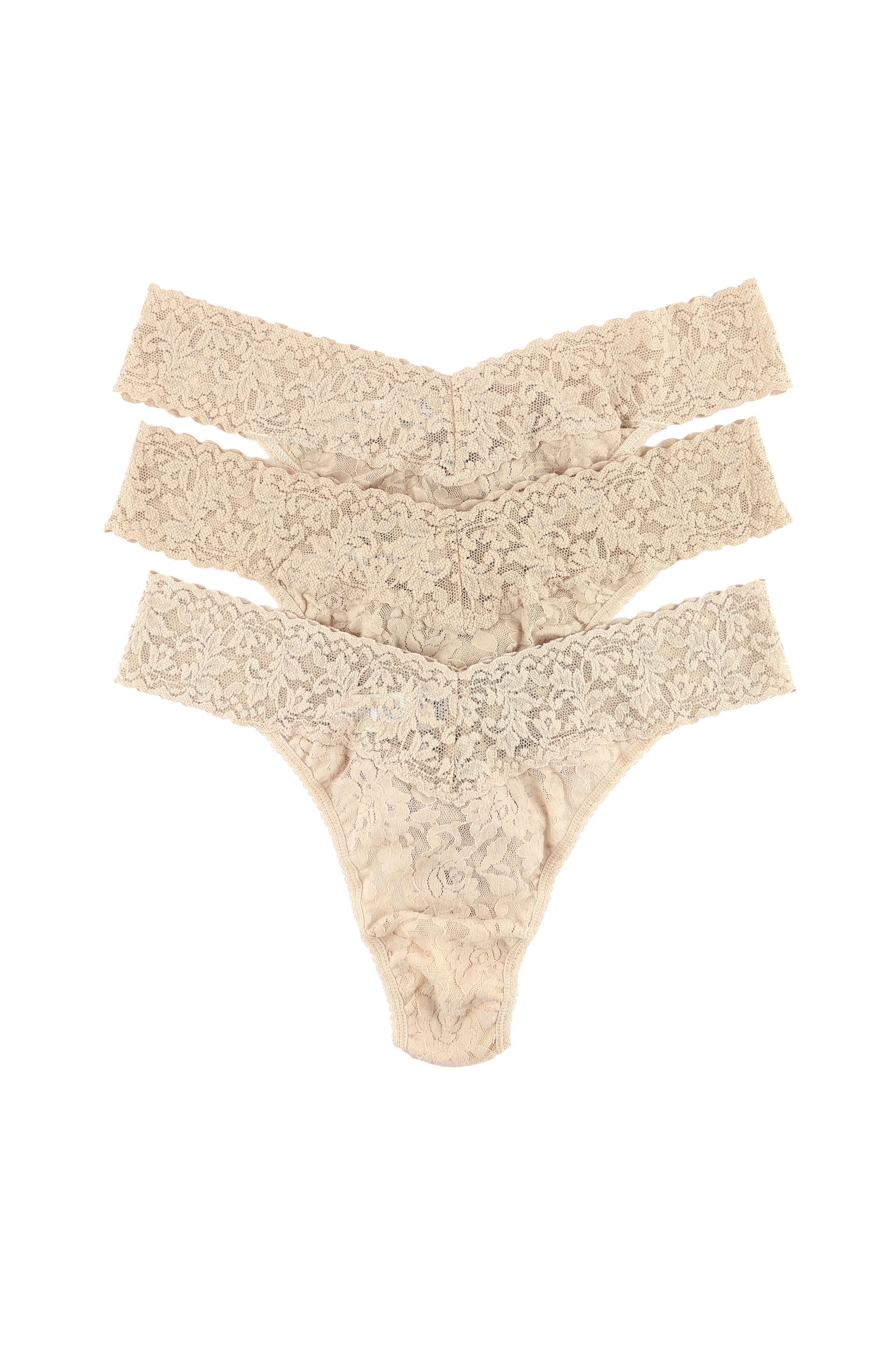 Hanky Panky - Stringtrosor Signature Lace Original Rise Thong 3-pack - Beige - 34/42