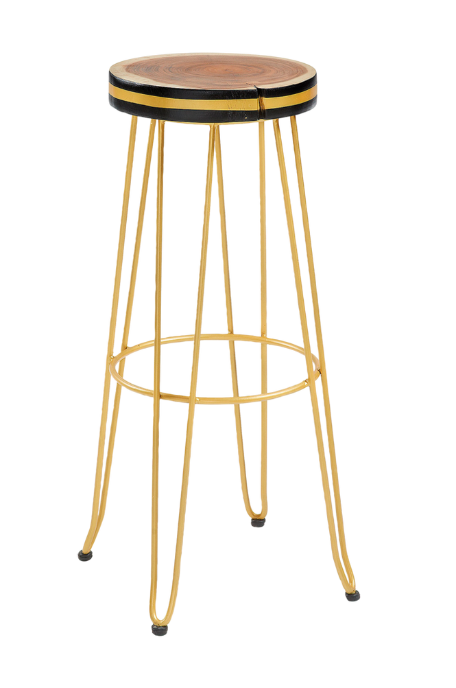 La Forma Farley Round Teak Bar Stool in Gold