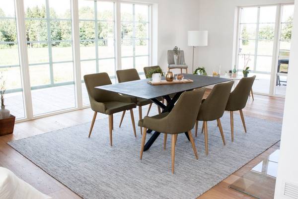 Bilde av Spisegruppe med spisebord Pernilla Sprayglass 180 og 6 stk Pia stol - Svart / grønn
