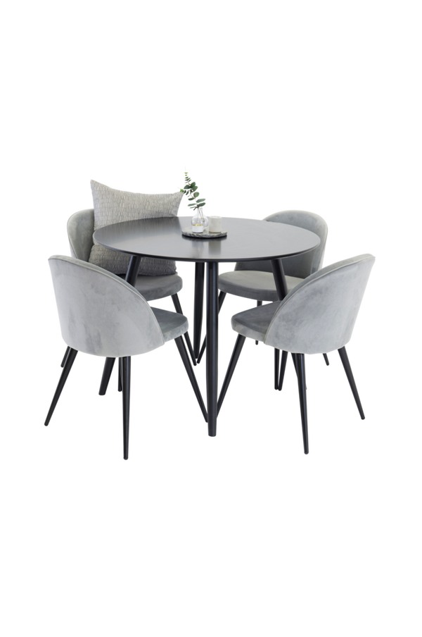 Bilde av Spisegruppe med spisebord Pia Round Table og 4 Velvet Chair - 1
