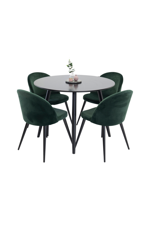 Bilde av Spisegruppe med spisebord Pia Round Table og 4 Velvet Chair - 1
