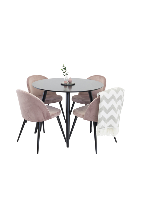 Bilde av Spisegruppe med spisebord Pia Round Table og 4 Velvet Chair - 1
