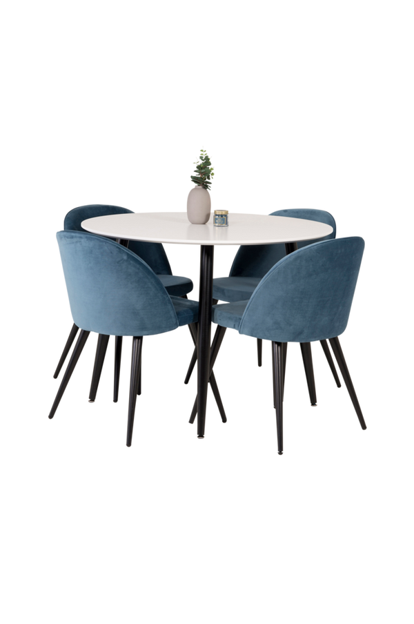 Bilde av Spisegruppe Pia spisebord og 4 stk. Valleta spisestoler - Hvit/blå
