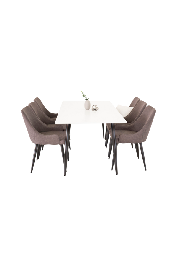 Bilde av Spisegruppe Penally spisebord og 6 stk. Plaza spisestoler - Hvit/grå
