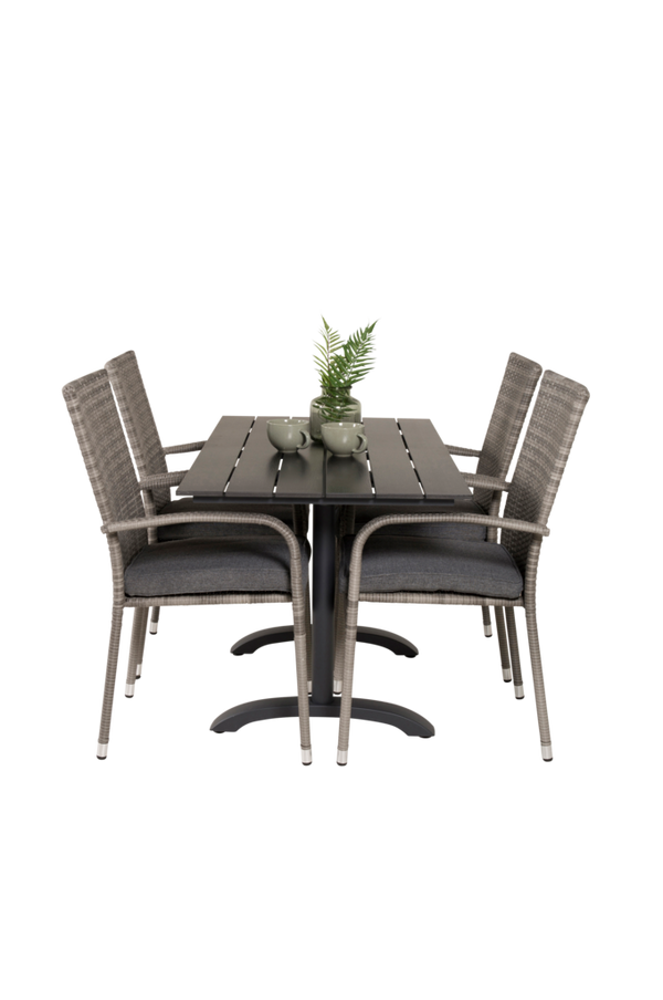 Bilde av Spisegruppe Delta kafebord inkl. 4 stabelbare Astrid spisestoler - Svart/grå

