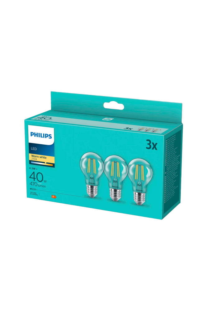 Philips 3-pack LED E27 Normal Klar 40W