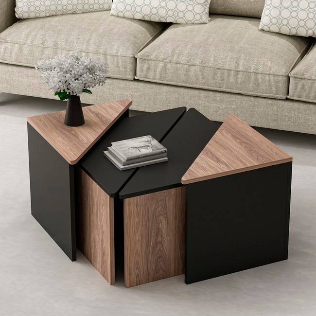 4 Tavolini tavolino da caffè flora basso soggiorno salotto nero legno