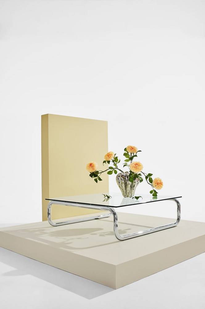 Lulu soffbord i glas och krom 100×100 cm