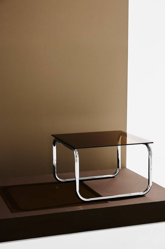 Lulu soffbord i glas och krom 60×60 cm Brown glass/chrome