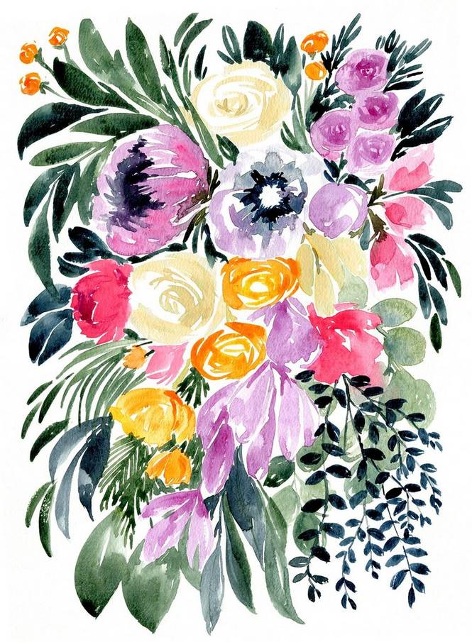 Poster Urja Loose Floral Watercolor Bouquet