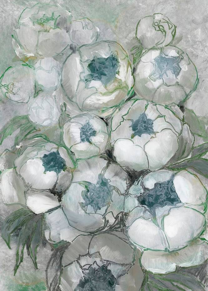 Poster Nuria Bouquet Of Peonies In Teal And Green