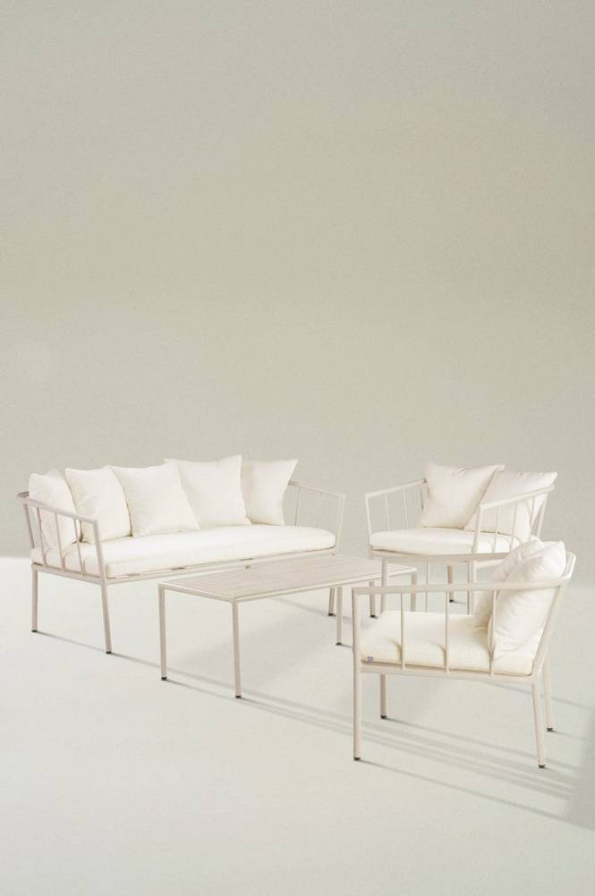 MENTON loungemöbel – 4 delar Beige/vita dynor