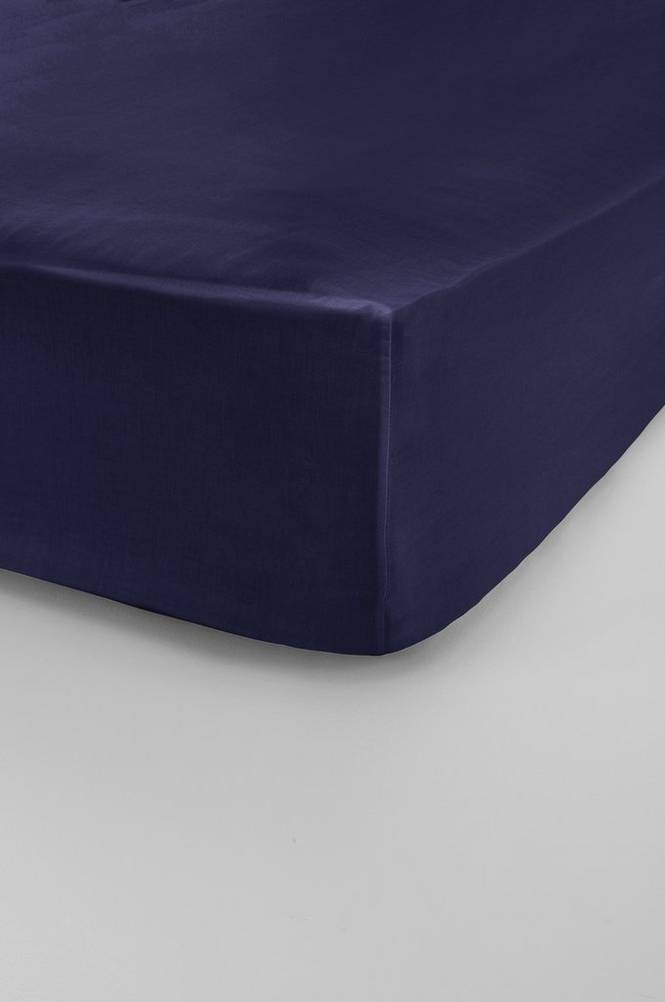 ZACK SATIN dra-på-lakan hög madrass – ekologisk Mörkblå