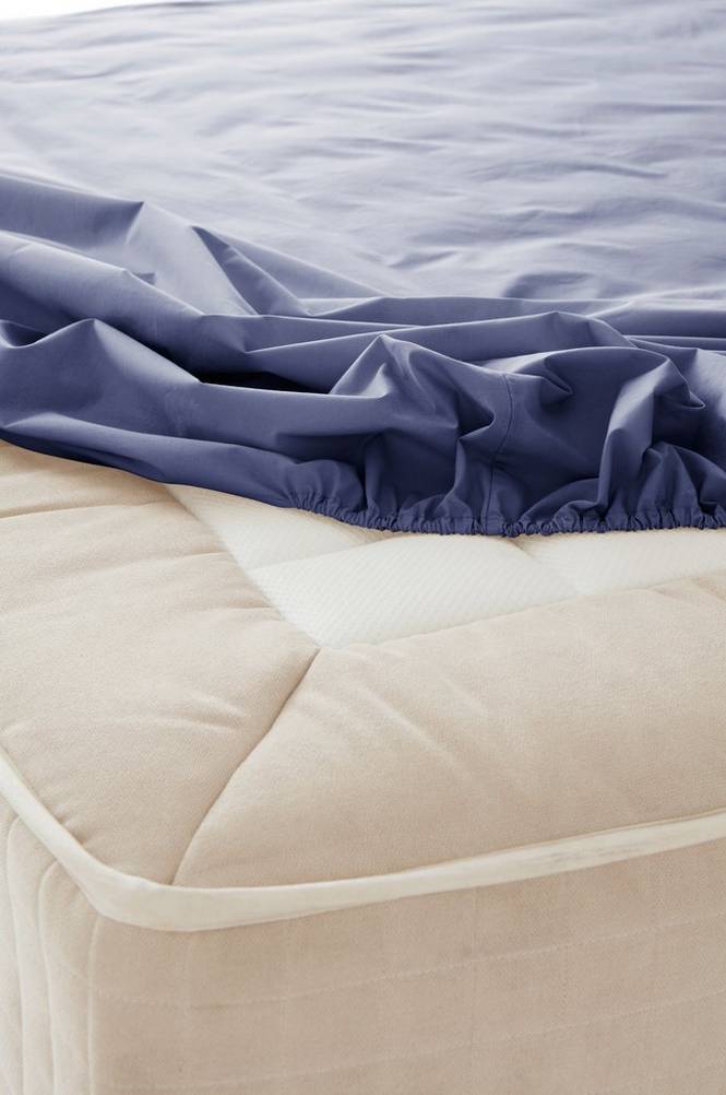 ZACK PERCALE dra-på-lakan hög madrass – ekologisk Åskblå