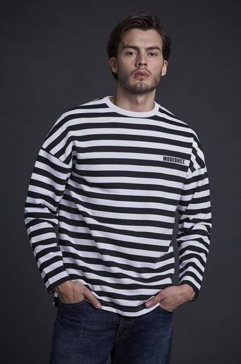 Modernist Sweatshirt Striped Sweater Svart