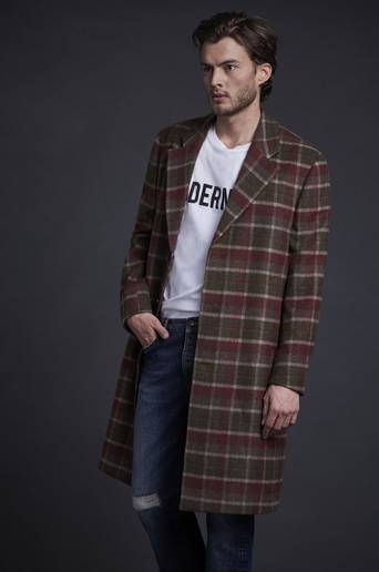 Modernist Rock Wool Coat Plaid Grön