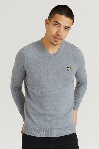 Lyle & Scott Stickad tröja V - Neck Cotton Merino Jumper Grå