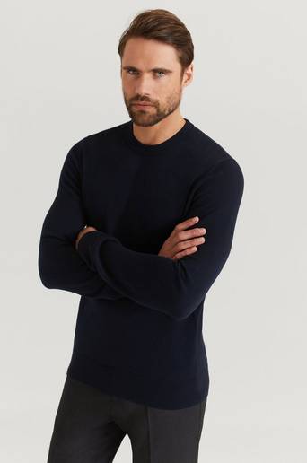 Filippa K Stickad tröja Cotton Merino Basic Sweater Blå