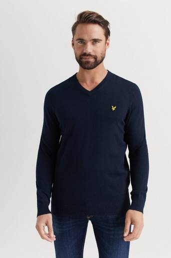 Lyle & Scott Tröja V-Neck Cotton Merino Jumper Blå