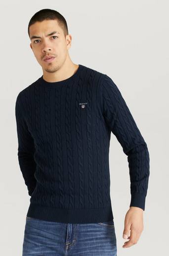 Gant Stickad tröja Cotton Cable Crew Blå