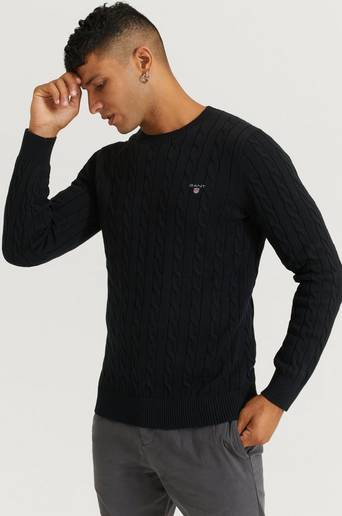 Gant Stickad tröja Cotton Cable Crew Svart