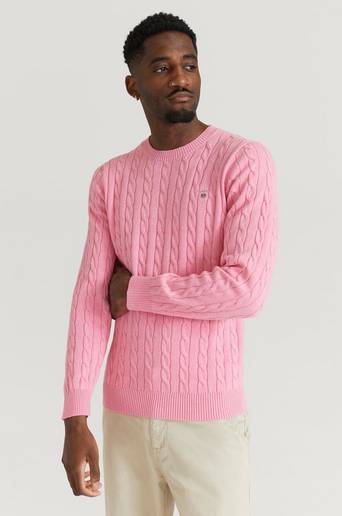 Gant Stickad tröja Cotton Cable Crew Rosa