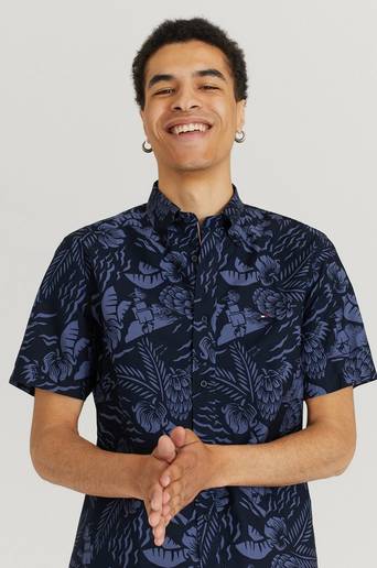 Tommy Hilfiger Kortärmad Skjorta Large Seasonal Print Shirt S/S Blå
